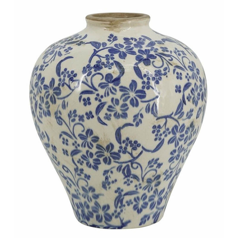 Ваза округлой формы с синим цветочным узором Blue & White Ornament Белый Синий Ваза округлой формы с синим цветочным узором Blue & White Ornament Белый Синий в Рязани | Loft Concept