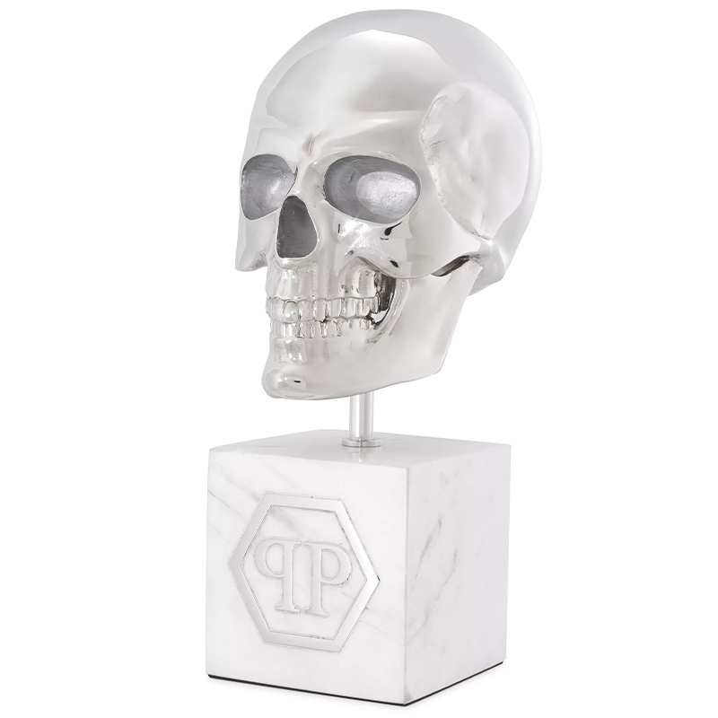 Статуэтка Philipp Plein Platinum Skull L Белый Мрамор Bianco Серебряный в Рязани | Loft Concept 