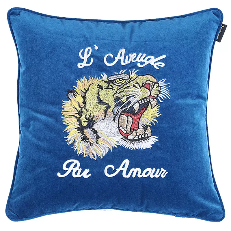 Декоративная подушка Стиль Gucci Tiger Blue Cushion Синий Желтый Белый Черный Декоративная подушка Стиль Gucci Tiger Blue Cushion Синий Желтый Белый Черный в Рязани | Loft Concept