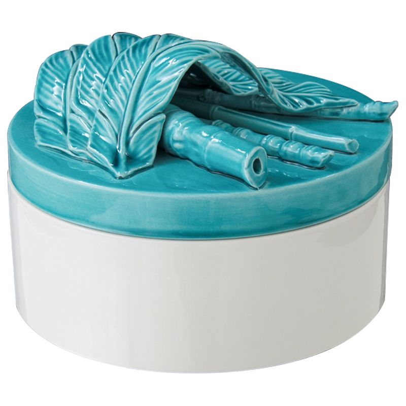 Шкатулка Ceramic Feathers Бирюзовый Белый Шкатулка Ceramic Feathers Бирюзовый Белый в Рязани | Loft Concept