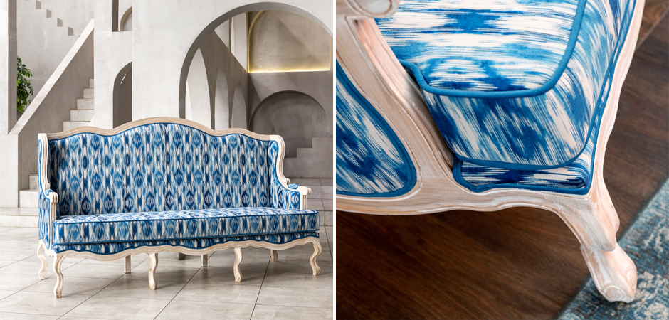 Трехместный диван с голубым узором Ikat Pattern Трехместный диван с голубым узором Ikat Pattern - Loft-Concept в Рязани