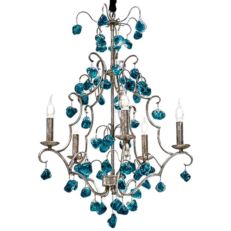 Люстра Crystal Blue Cupertino Chandelier 55 Морская синь Серебро винтаж Люстра Crystal Blue Cupertino Chandelier 55 Морская синь Серебро винтаж в Рязани | Loft Concept