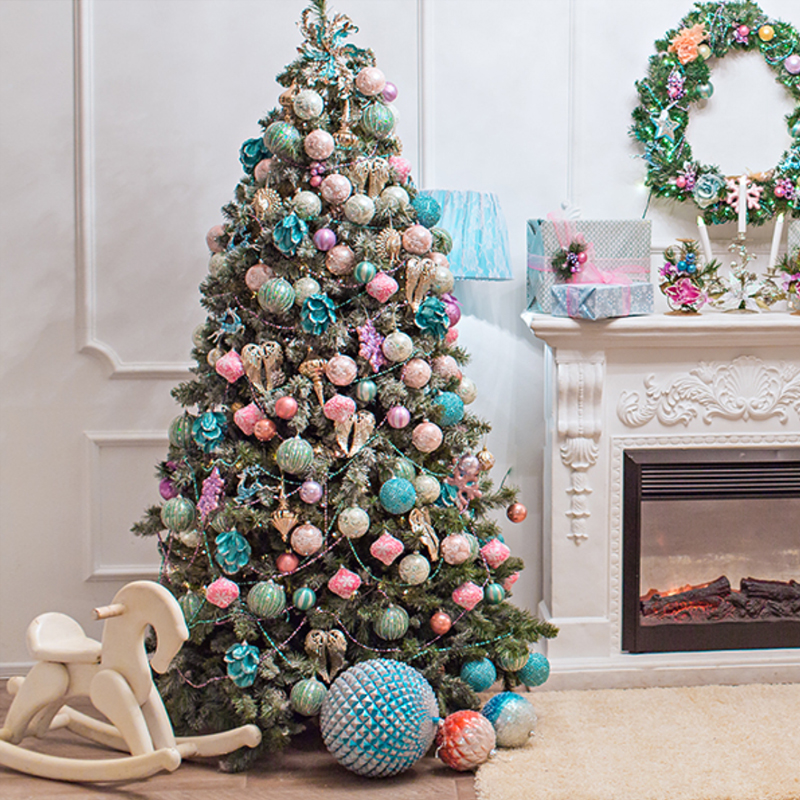 Дизайнерская Елка украшенная Розовым и Голубым декор Pink and Blue Decor Розовый Зеленый Голубой в Рязани | Loft Concept 