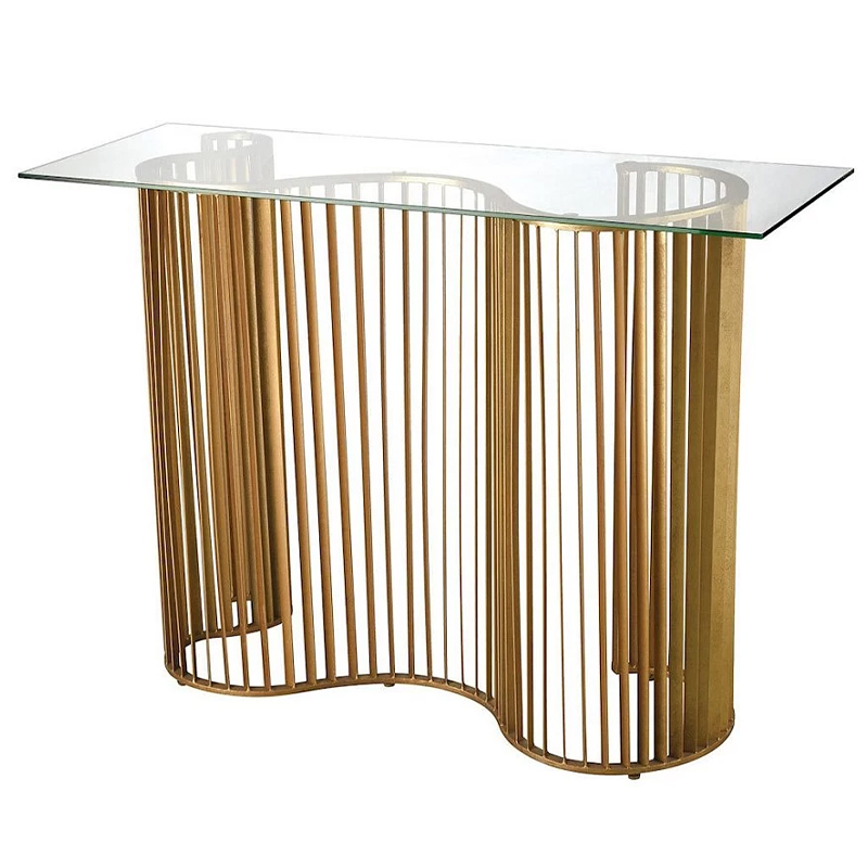 Консоль со стеклянной столешницей Boston Console Прозрачное Стекло Золотой в Рязани | Loft Concept 