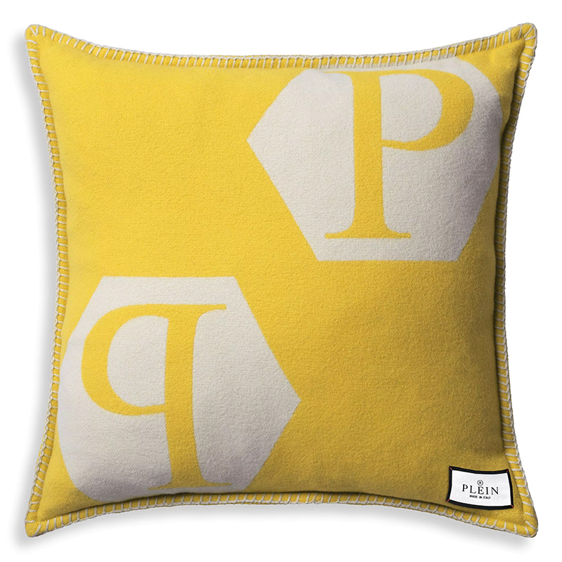 Подушка Philipp Plein Cushion Cashmere PP Logo 65 x 65 Yellow Белый Желтый Подушка Philipp Plein Cushion Cashmere PP Logo 65 x 65 Yellow Белый Желтый в Рязани | Loft Concept