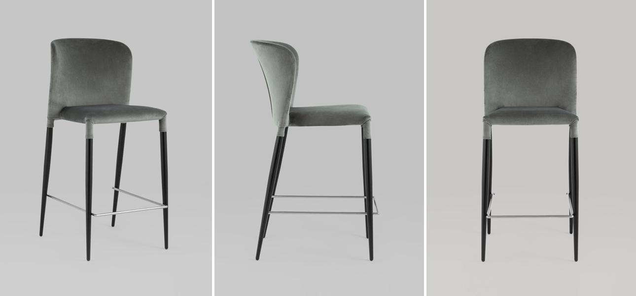 Барный Стул Lori Chair Серый Велюр - фото