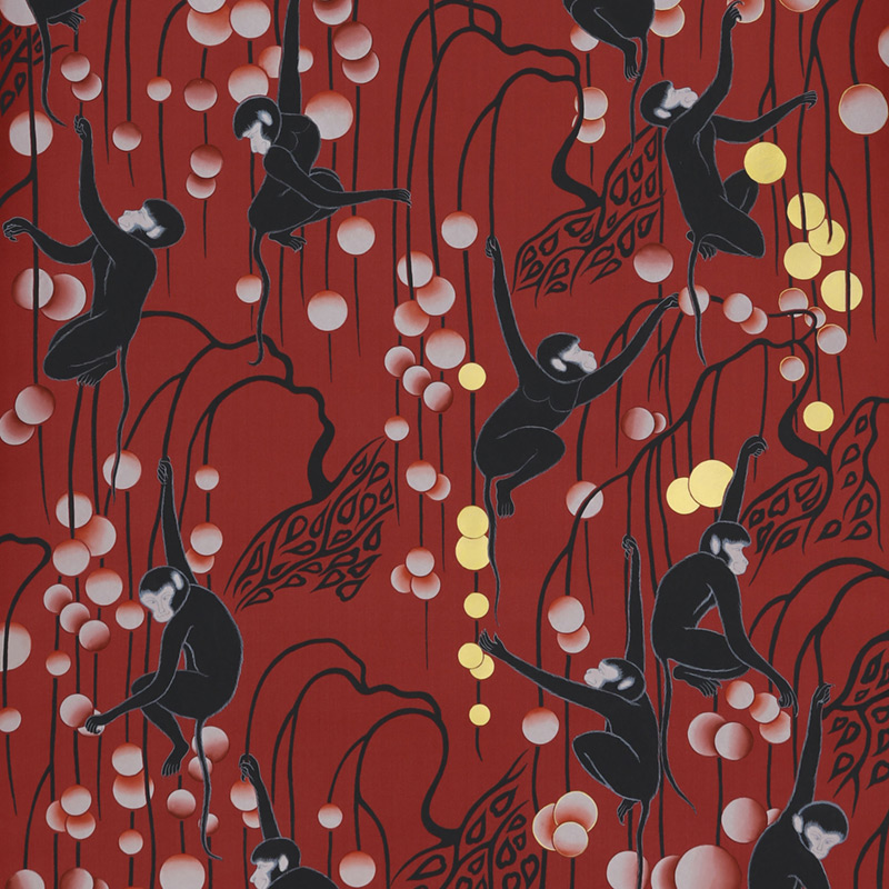 Обои ручная роспись Deco Monkeys Shanghai on Scarlet Lady dyed silk Обои ручная роспись Deco Monkeys Shanghai on Scarlet Lady dyed silk в Рязани | Loft Concept