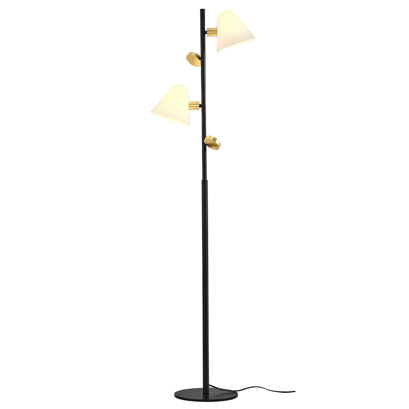 Торшер с двумя белыми матовыми плафонами Wind Bells Белый Золотой Черный Торшер с двумя белыми матовыми плафонами Wind Bells Белый Золотой Черный в Рязани | Loft Concept
