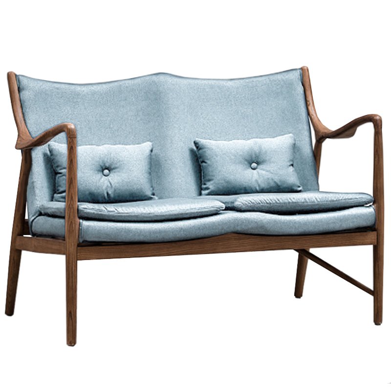 Диван Makeshift Loveseat Sofa light blue linen Голубой Дерево Табак Диван Makeshift Loveseat Sofa light blue linen Голубой Дерево Табак в Рязани | Loft Concept