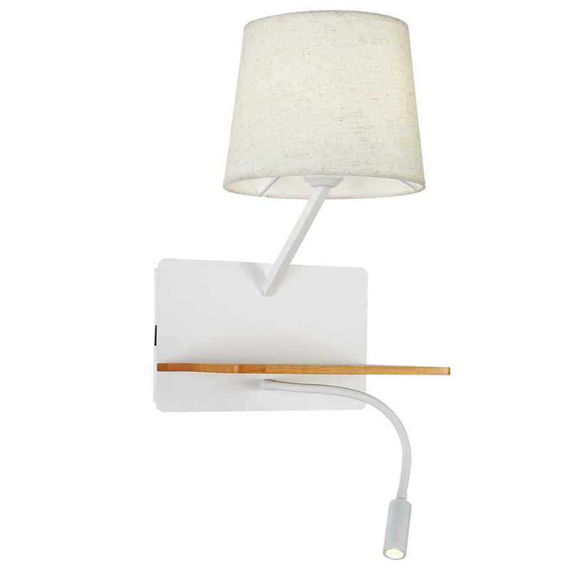 Бра с абажуром и гибким спотом Trumpet Wall White USB Белый Коричневый Бра с абажуром и гибким спотом Trumpet Wall White USB Белый Коричневый в Рязани | Loft Concept