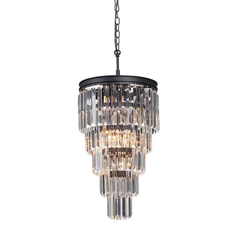 Люстра ODEON CLEAR GLASS 5-TIER  Black Прозрачное стекло D 33 Черный матовый в Рязани | Loft Concept 