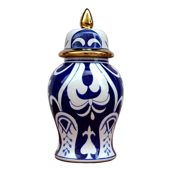 Китайская чайная ваза с крышкой Blue Pattern Белый Темно-синий Китайская чайная ваза с крышкой Blue Pattern Белый Темно-синий в Рязани | Loft Concept