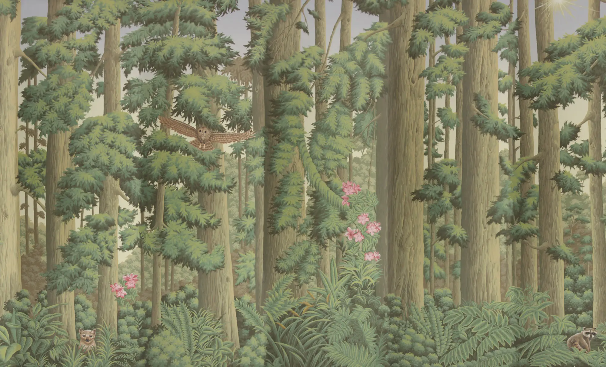 Обои ручная роспись Redwoods Sequoia colourway on Aurore scenic paper Обои ручная роспись Redwoods Sequoia colourway on Aurore scenic paper - постер Loft-Concept в Рязани