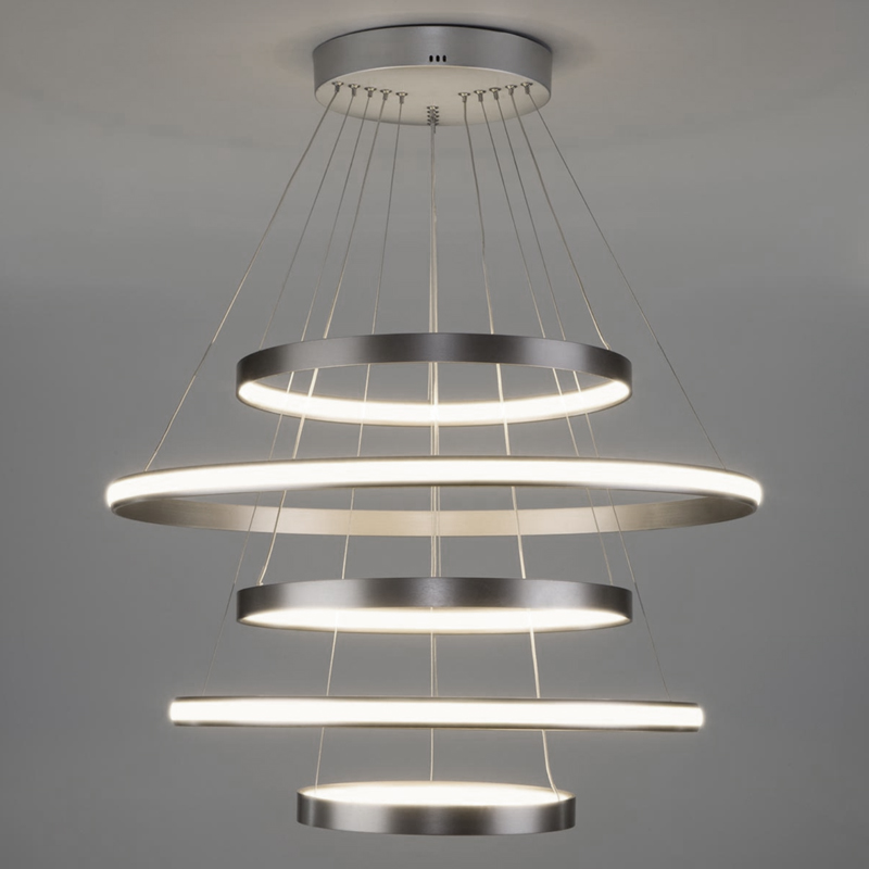 Люстра Light Ring Vertical Silver 5 колец Никель Сатин Люстра Light Ring Vertical Silver 5 колец Никель Сатин в Рязани | Loft Concept
