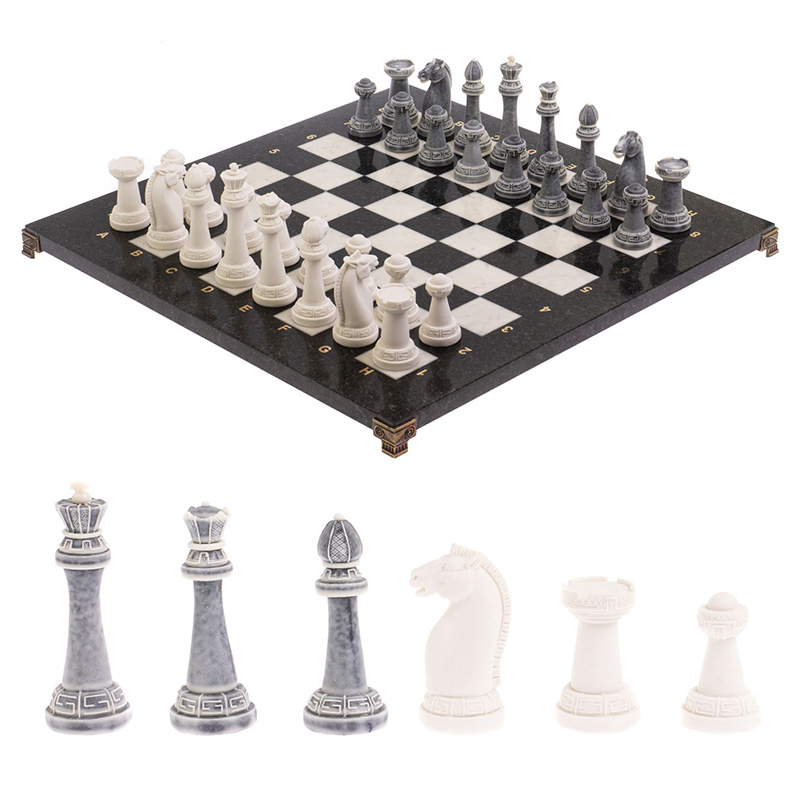 Шахматы Стаунтон с доской из натуральных камней Decorative Thematic Chess Черный Серый Белый Золотой Шахматы Стаунтон с доской из натуральных камней Decorative Thematic Chess Черный Серый Белый Золотой в Рязани | Loft Concept