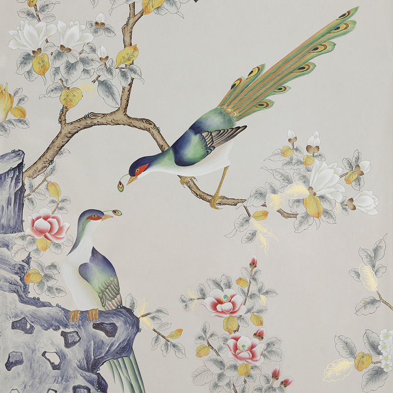 Обои ручная роспись Japanese Garden Colourway SC-252 on grey dyed paper Обои ручная роспись Japanese Garden Colourway SC-252 on grey dyed paper в Рязани | Loft Concept