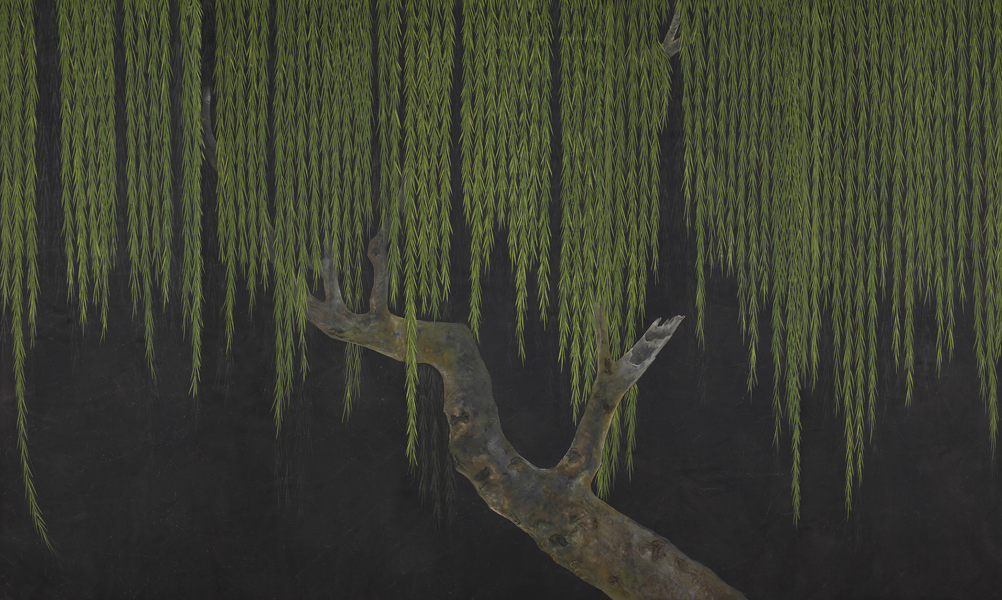Обои ручная роспись Willow Original colourway on Edo Night painted silk Обои ручная роспись Willow Original colourway on Edo Night painted silk - постер Loft-Concept в Рязани