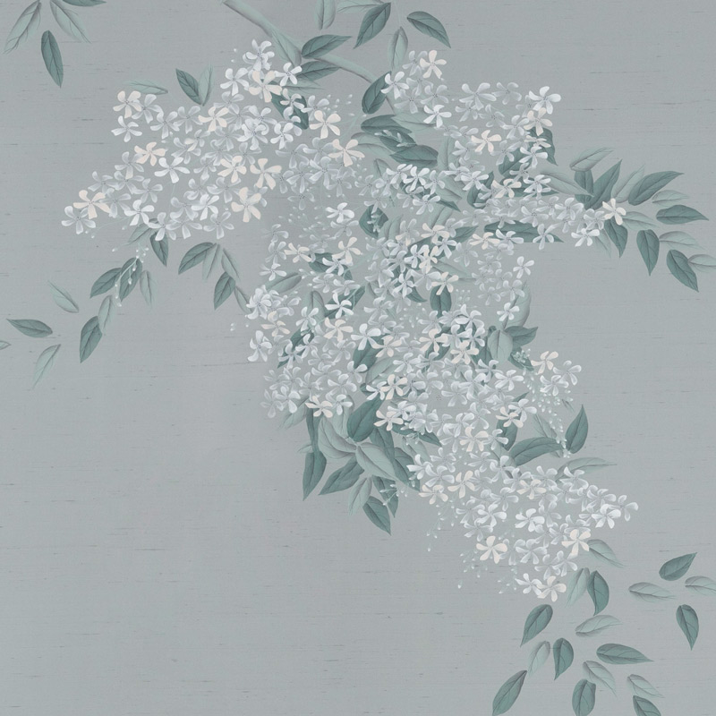 Обои ручная роспись Jasmine Standard colourway on Wood Ash slub silk Обои ручная роспись Jasmine Standard colourway on Wood Ash slub silk в Рязани | Loft Concept