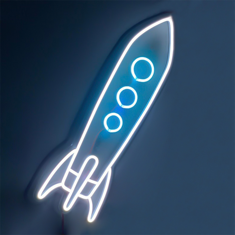 Неоновая настенная лампа Rocket Neon Wall Lamp Белый Голубой Неоновая настенная лампа Rocket Neon Wall Lamp Белый Голубой в Рязани | Loft Concept