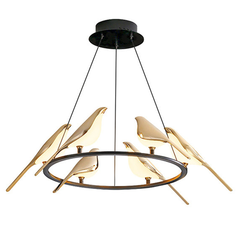 Люстра с золотыми птичками круглая NOMI Chandelier Six birds Round Глянцевое золото Черный Люстра с золотыми птичками круглая NOMI Chandelier Six birds Round Глянцевое золото Черный в Рязани | Loft Concept