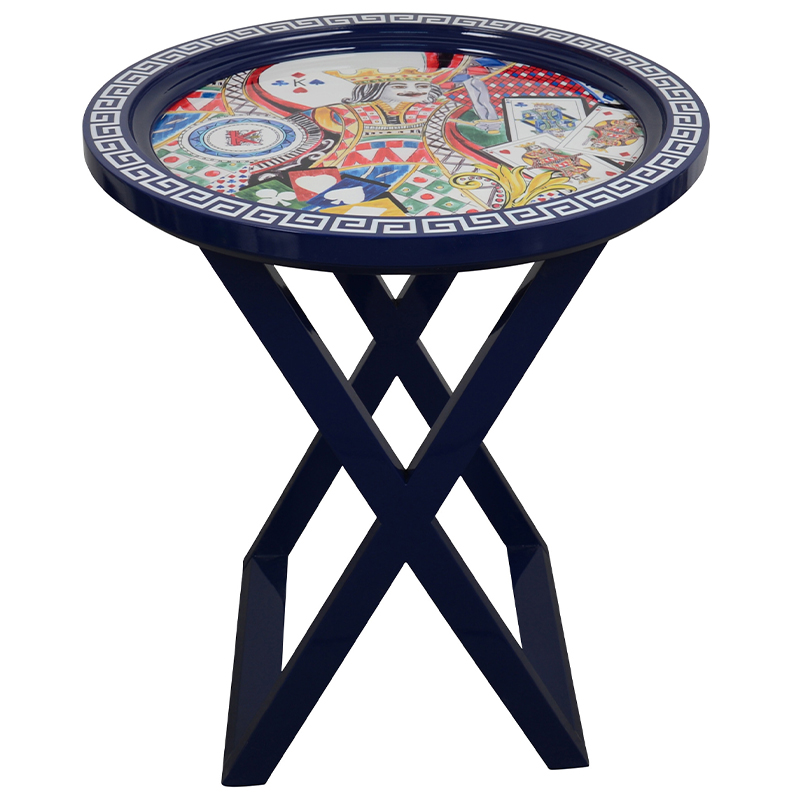 Приставной стол Playing Cards Painted Round Countertop Side Table Синий Мульти Приставной стол Playing Cards Painted Round Countertop Side Table Синий Мульти в Рязани | Loft Concept