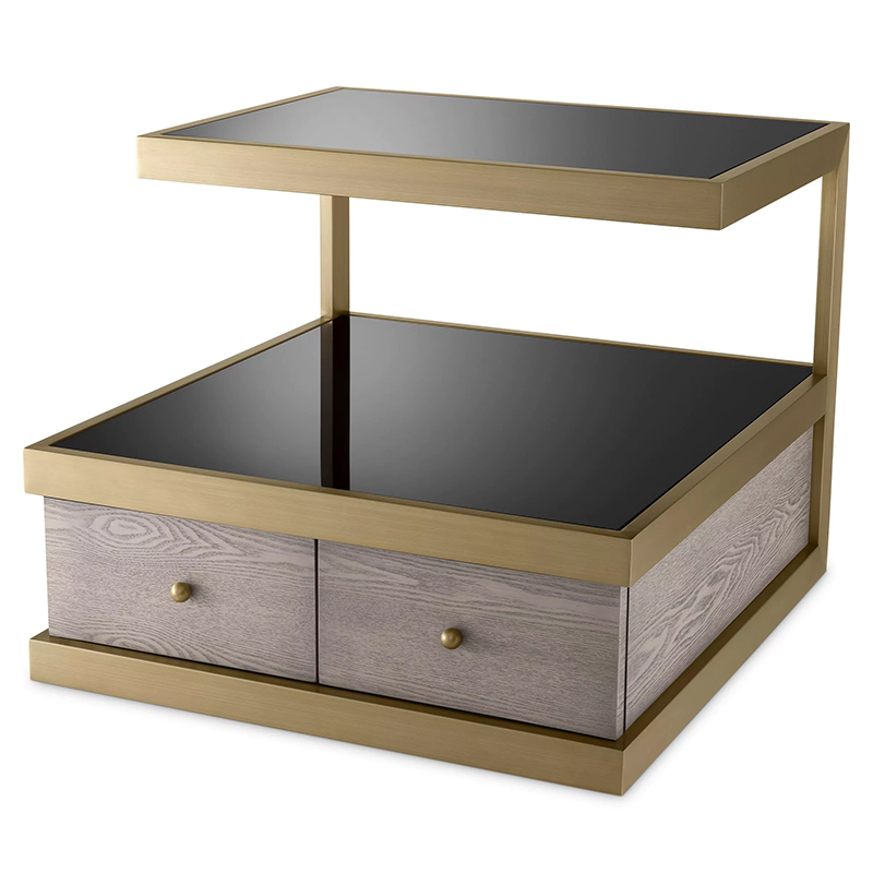 Приставной стол Eichholtz Side Table Kuboa Латунь Черный Gray oak Серый Дуб Приставной стол Eichholtz Side Table Kuboa Латунь Черный Gray oak Серый Дуб в Рязани | Loft Concept