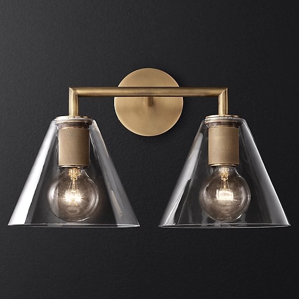 Бра RH Utilitaire Funnel Shade Double Sconce Brass Прозрачное Стекло Латунь Бра RH Utilitaire Funnel Shade Double Sconce Brass Прозрачное Стекло Латунь в Рязани | Loft Concept