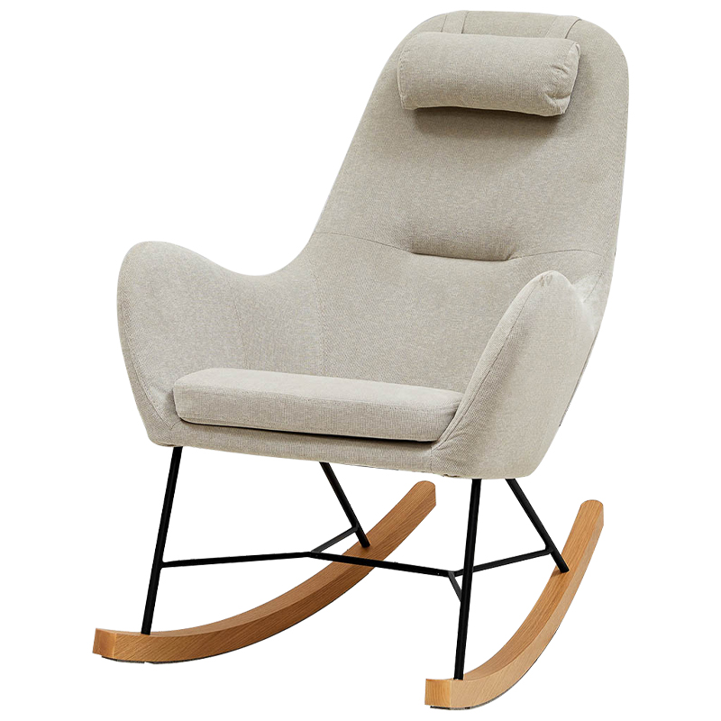 Бежевое Кресло-качалка с подушкой Rhyley Rocking Chair Бежево-серый Черный Древесина Бежевое Кресло-качалка с подушкой Rhyley Rocking Chair Бежево-серый Черный Древесина в Рязани | Loft Concept