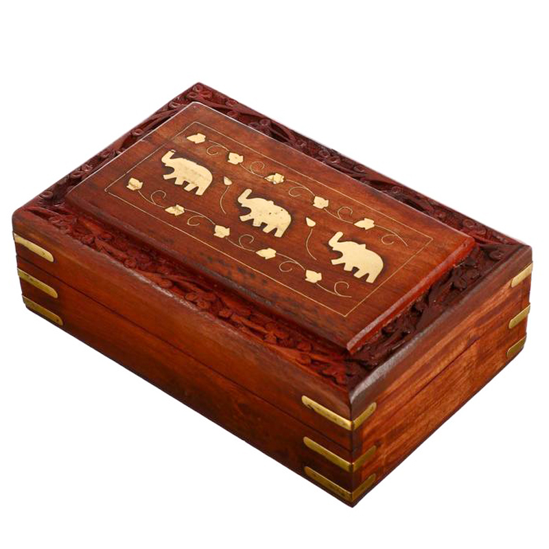 Шкатулка Three Elephants Indian Inlay Box Коричневый Латунь Шкатулка Three Elephants Indian Inlay Box Коричневый Латунь в Рязани | Loft Concept
