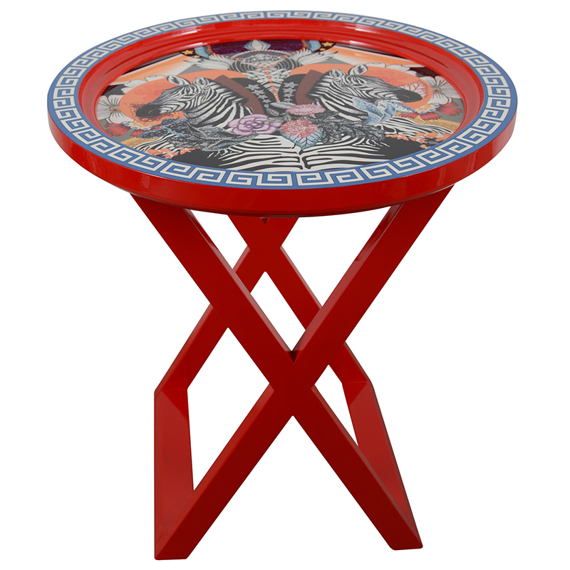 Приставной стол Zebras Painted Round Countertop Side Table Мульти Красный Приставной стол Zebras Painted Round Countertop Side Table Мульти Красный в Рязани | Loft Concept