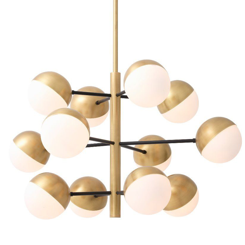 Люстра Eichholtz Chandelier Cona S Латунь Античная полированная Белое матовое стекло Черный Люстра Eichholtz Chandelier Cona S Латунь Античная полированная Белое матовое стекло Черный в Рязани | Loft Concept