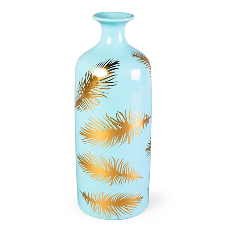 Ваза Gold feathers on blue Vase 30 Голубой Глянцевое золото Ваза Gold feathers on blue Vase 30 Голубой Глянцевое золото в Рязани | Loft Concept