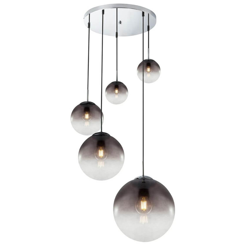 Люстра Ball Sunrise Pendant lamp smok 5 плафона Стекло Смок Хром Люстра Ball Sunrise Pendant lamp smok 5 плафона Стекло Смок Хром в Рязани | Loft Concept