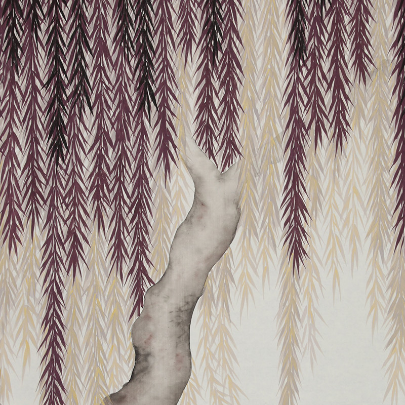 Обои ручная роспись Willow Boysenberry on Bleached White dyed silk Обои ручная роспись Willow Boysenberry on Bleached White dyed silk в Рязани | Loft Concept