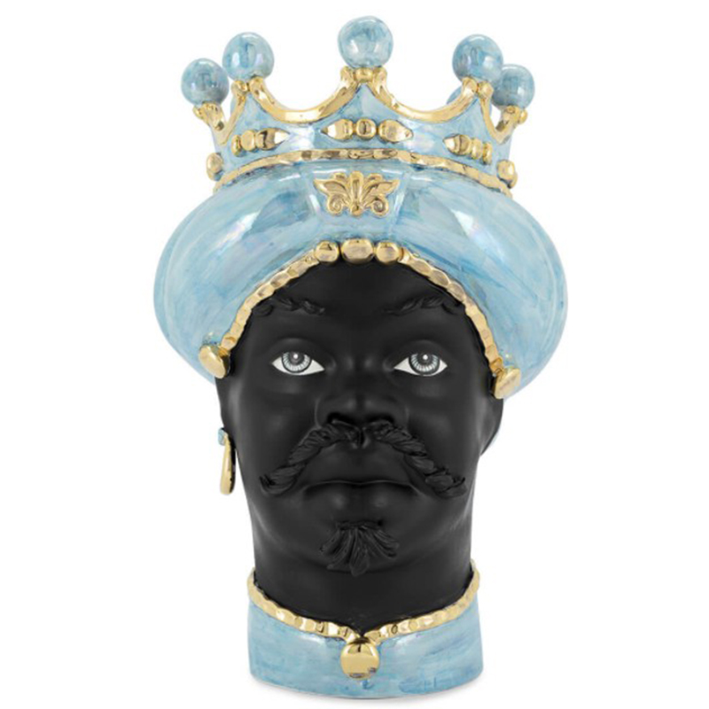 Ваза VASE MORO MAN MED. MOP blue Черный Светло-голубой Золотой Ваза VASE MORO MAN MED. MOP blue Черный Светло-голубой Золотой в Рязани | Loft Concept
