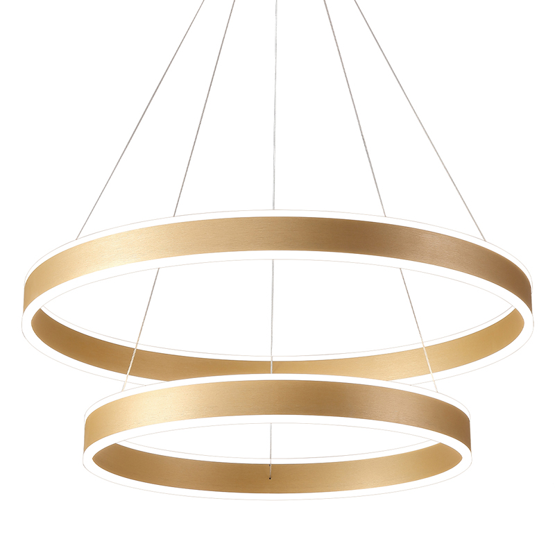 Люстра подвесная светодиодная с двумя золотистыми кольцами Диаметр 80 см Ring Horizontal Золотой Белый Люстра подвесная светодиодная с двумя золотистыми кольцами Диаметр 80 см Ring Horizontal Золотой Белый в Рязани | Loft Concept