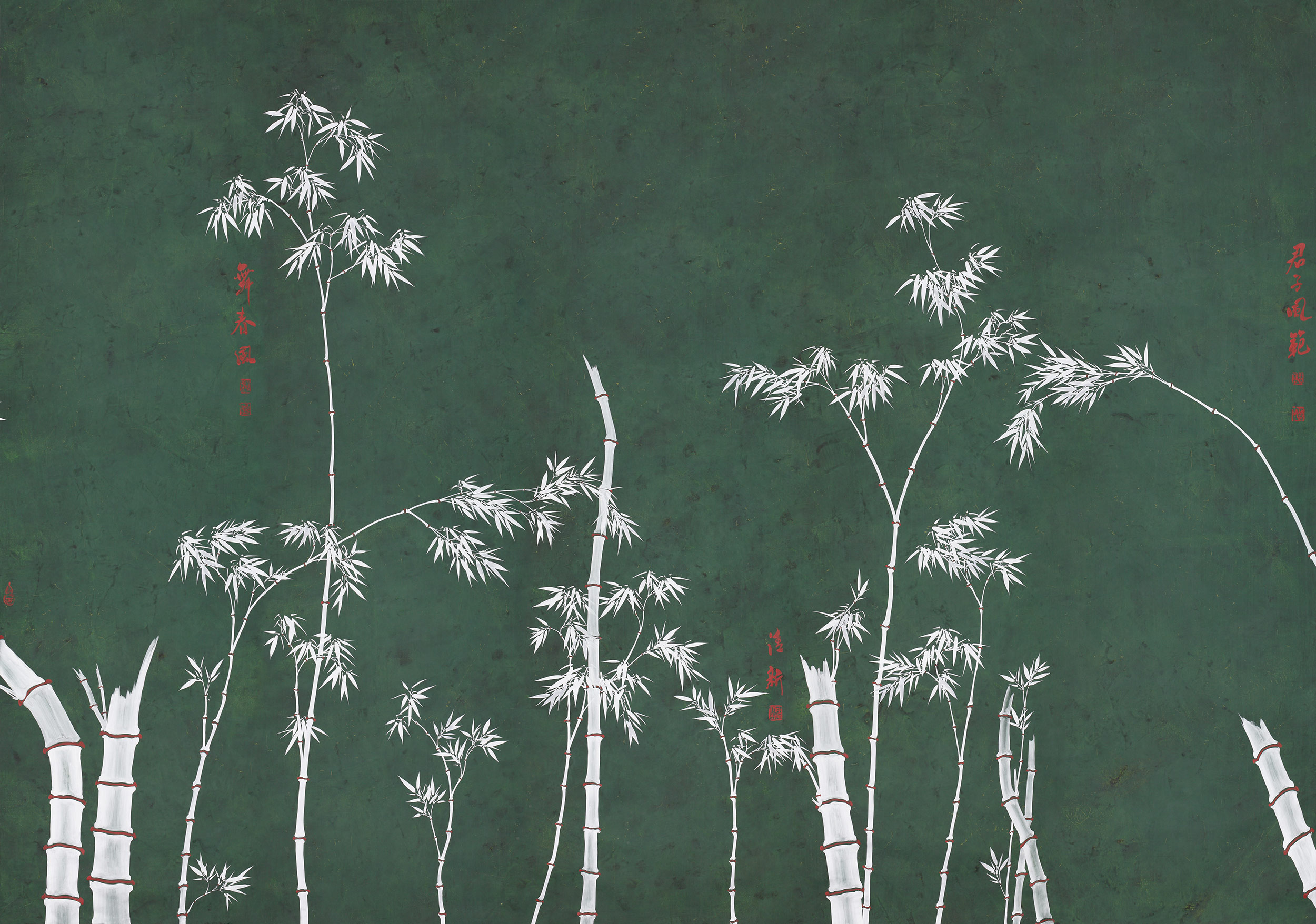 Обои ручная роспись Bamboo Argent on Edo Green painted silk Обои ручная роспись Bamboo Argent on Edo Green painted silk - постер Loft-Concept в Рязани