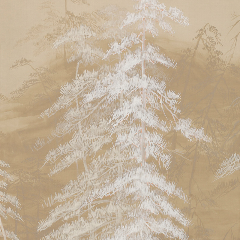 Обои ручная роспись Abstract Pines Original colourway on Stone Ochre dyed silk Обои ручная роспись Abstract Pines Original colourway on Stone Ochre dyed silk в Рязани | Loft Concept