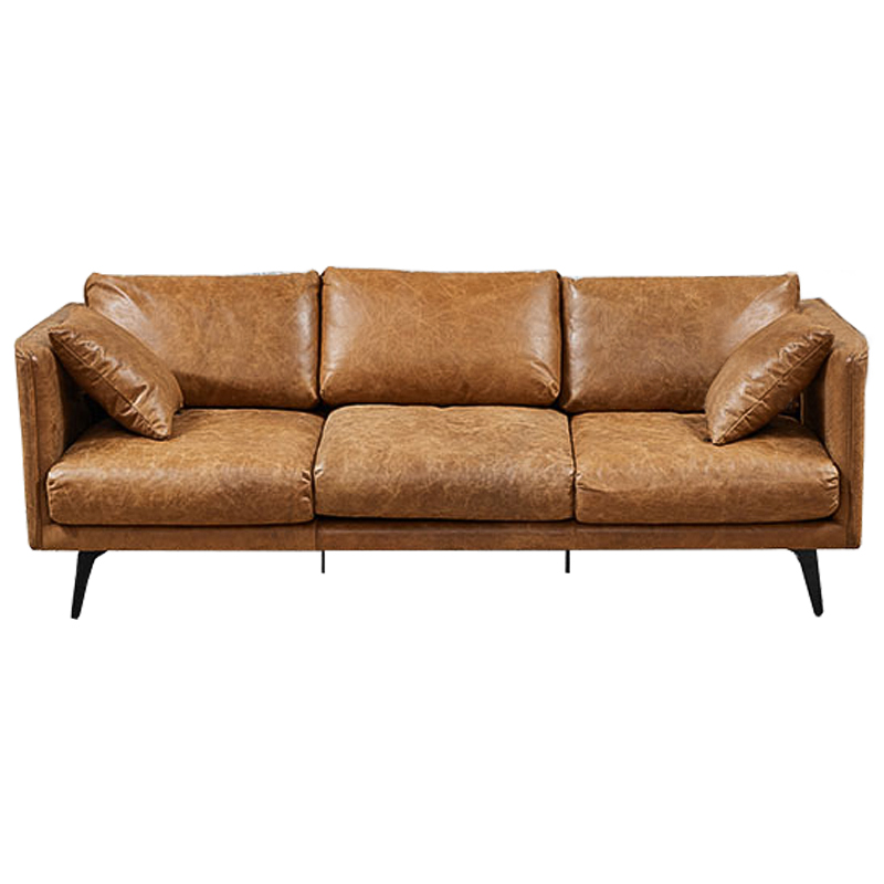 Диван Caramel Leather Triple Sofa Карамель Черный Диван Caramel Leather Triple Sofa Карамель Черный в Рязани | Loft Concept