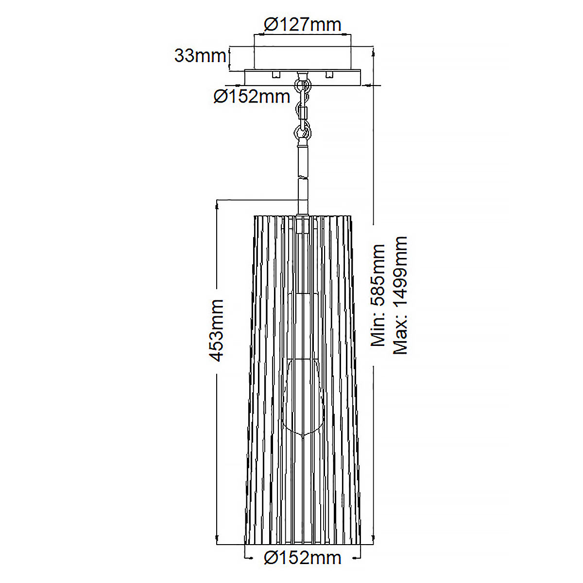 Подвесной светильник с узким цилиндрическим абажуром из черных вертикальных реек Kichler в Рязани