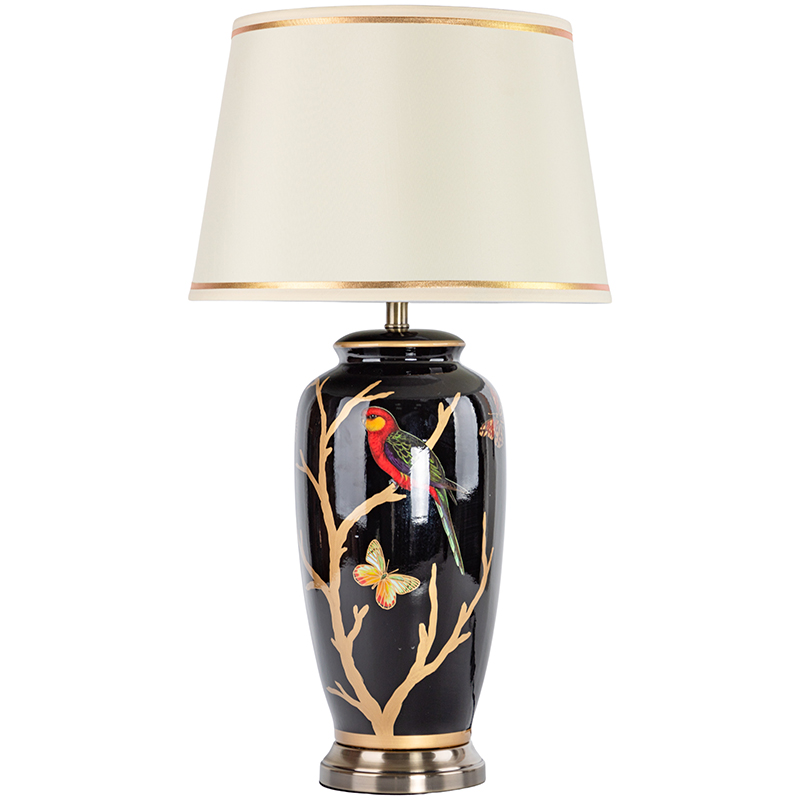 Настольная лампа с абажуром Bird on Golden Branches Black Lampshade Черный Бежевый Красный Золотой Настольная лампа с абажуром Bird on Golden Branches Black Lampshade Черный Бежевый Красный Золотой в Рязани | Loft Concept