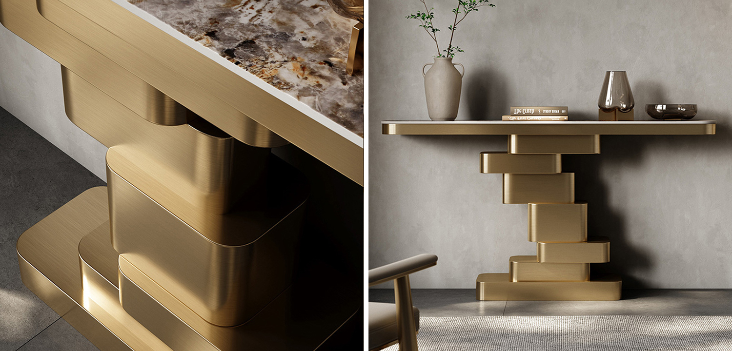 Консоль Maja Marble Metal Console Table Brass - фото