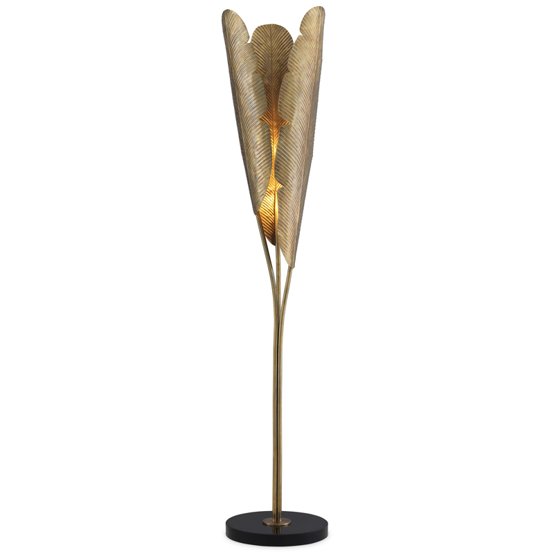 Торшер Eichholtz Floor Lamp Plantain Винтажная латунь Черный в Рязани | Loft Concept 