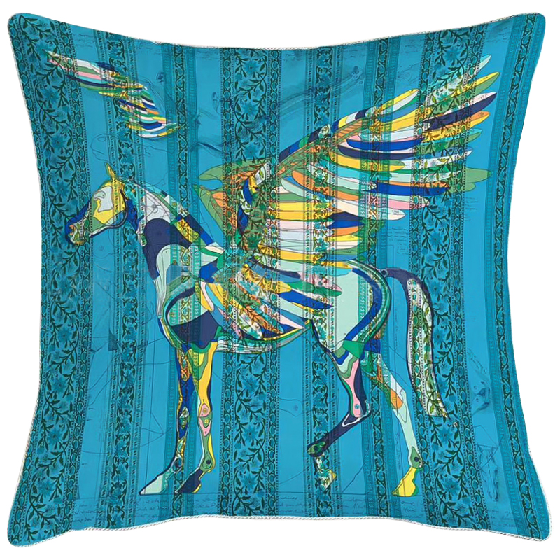 Декоративная подушка Hermes Horse 124 Бирюзовый Синий Желтый Декоративная подушка Hermes Horse 124 Бирюзовый Синий Желтый в Рязани | Loft Concept
