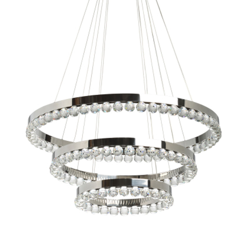 Люстра с тремя кольцами цвета хром и прозрачными хрустальными шарами по периметру Sacramento Transparent Balls Chandelier Хром Прозрачный в Рязани | Loft Concept 