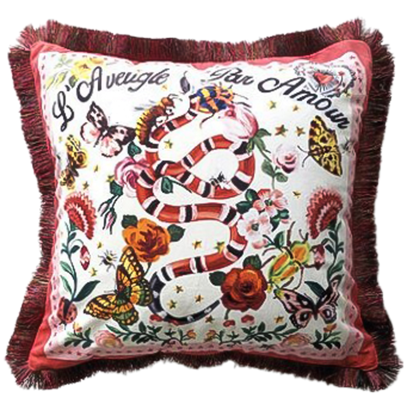 Декоративная подушка Cтиль Gucci Micrurus Мульти Бежевый Декоративная подушка Cтиль Gucci Micrurus Мульти Бежевый в Рязани | Loft Concept