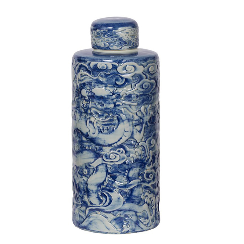 Ваза с крышкой Blue & White Pattern Белый Синий Ваза с крышкой Blue & White Pattern Белый Синий в Рязани | Loft Concept