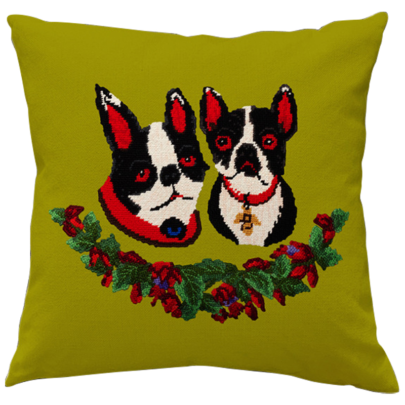 Декоративная подушка Стиль Gucci Two Dogs Green Мульти Зеленый Декоративная подушка Стиль Gucci Two Dogs Green Мульти Зеленый в Рязани | Loft Concept