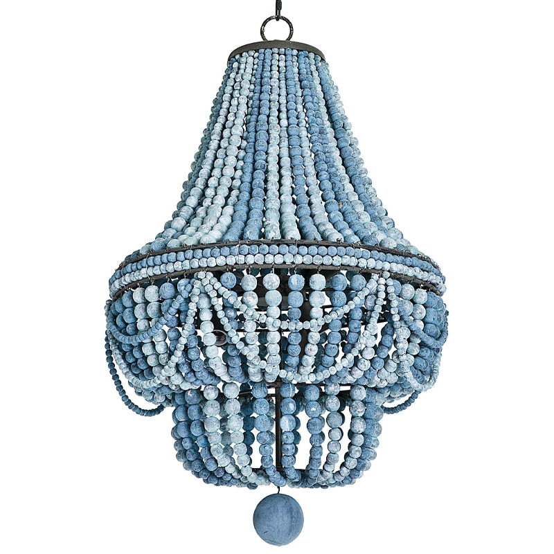 Люстра каплевидной формы украшенная круглыми бусинами синяя Blue Wooden Beads Chandelier Синий Голубой Люстра каплевидной формы украшенная круглыми бусинами синяя Blue Wooden Beads Chandelier Синий Голубой в Рязани | Loft Concept