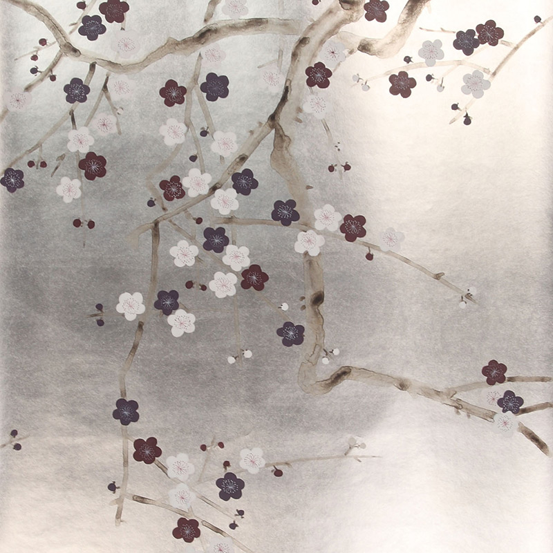 Обои ручная роспись Plum Blossom Lavender on Tarnished Silver gilded paper Обои ручная роспись Plum Blossom Lavender on Tarnished Silver gilded paper в Рязани | Loft Concept